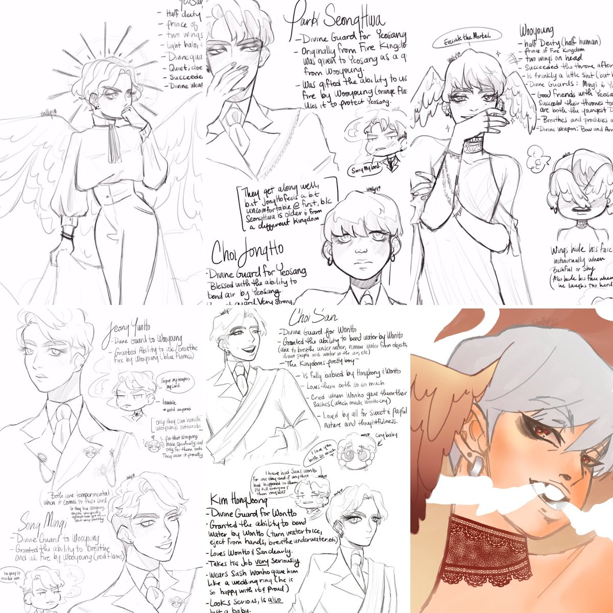 A collection of ATEEZ AU art i have done in the past year!! I learned a lot along the way and im always happy to draw them !!