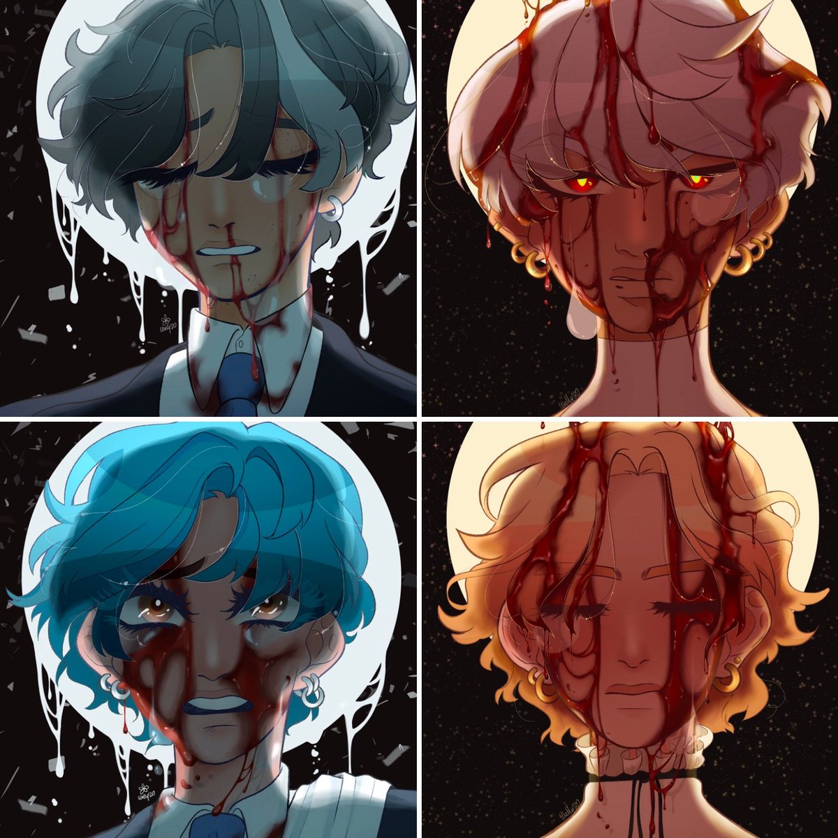 A collection of ATEEZ AU art i have done in the past year!! I learned a lot along the way and im always happy to draw them !!