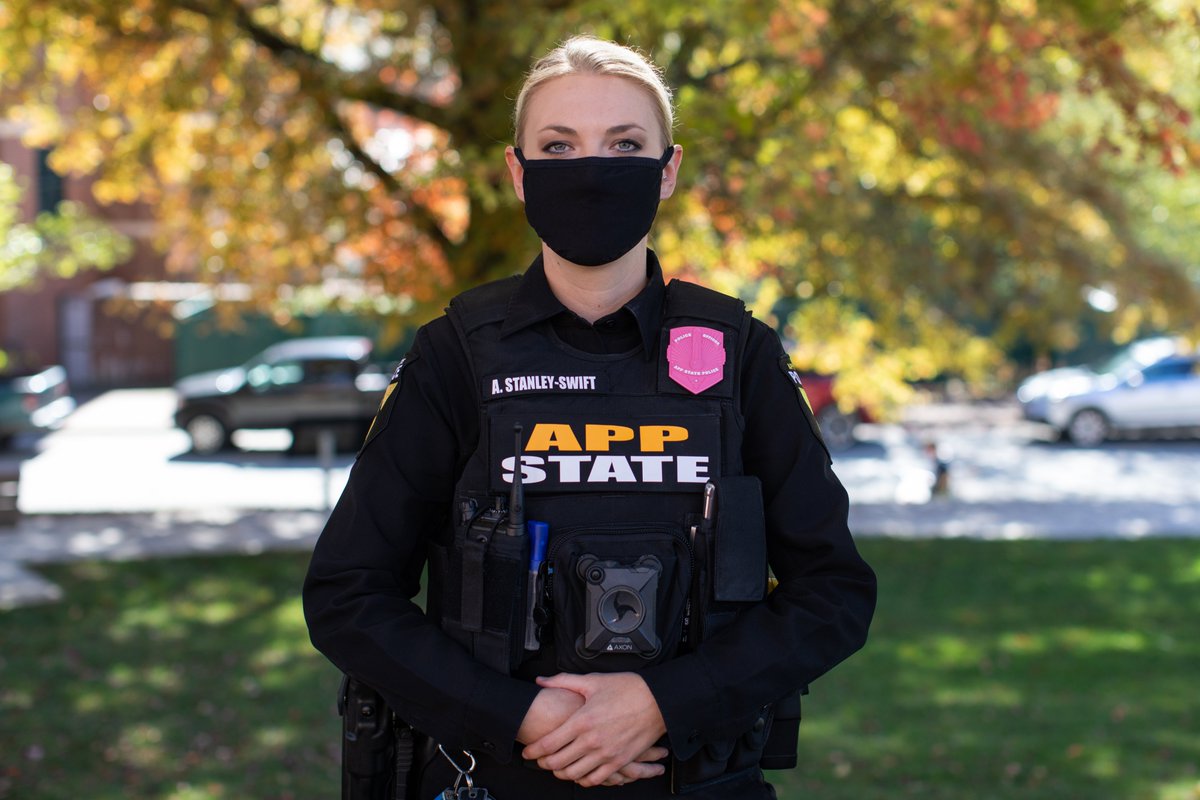 appstatepolice's tweet photo. For those whose lives have been touched by breast cancer, we wear pink at @appstate for the month of October!

#breastcancerawareness #BEATCANCER #pinkbadge #appstate https://t.co/1SiaCfnjDX