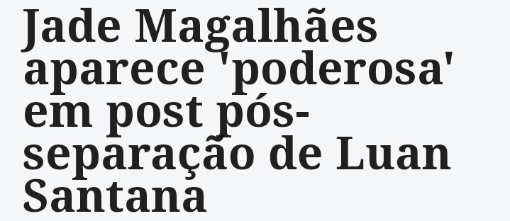 eu quero entender pq a internet diz "jade aparece poderosa pós separação com o cantor Luan Santana"
ELA SMP FOI PODEROSA, A DIFERENÇA É Q ELA ESTÁ SOLTEIRA.