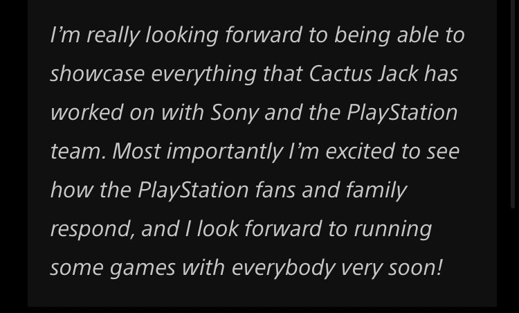 Travis à propos de la collab: "J’ai vraiment hâte de montrer tout ce sur quoi Cactus Jack a travaillé avec Sony et l’équipe Playstation."