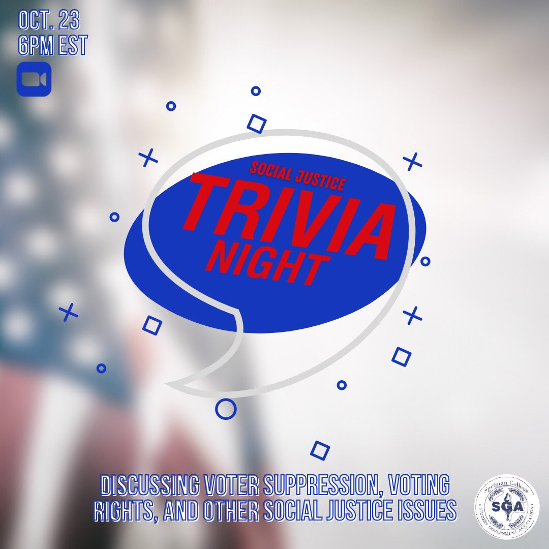 SpelmanSGA's tweet photo. Did you enjoy our week-long social justice takeover on our IG? Join us tonight at 6pm EST for a virtual Trivia Night on Zoom as we conclude a fantastic week! ๐ Look out for the Zoom link in your Spelman email! ๐ #Redefined79 #StudentsLikeYou https://t.co/KzE4Tyy7hc