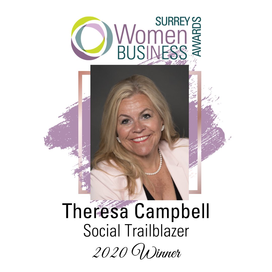 SWRBOT's tweet photo. The winner of the 2020 Surrey Women in Business Award – Social Trailblazer Category, sponsored by @healthtechdist is Theresa Campbell of @Safer_Schools! #WIB2020 https://t.co/J9braFRCcB