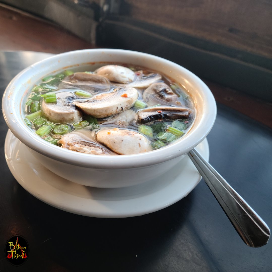 Nothing like a hot bowl of Tom Yum. Delicious Thai hot and sour soup with fresh mushrooms, hot pepper, lemongrass, green onions, a touch of lime, and your choice of chicken, tofu, or shrimp.