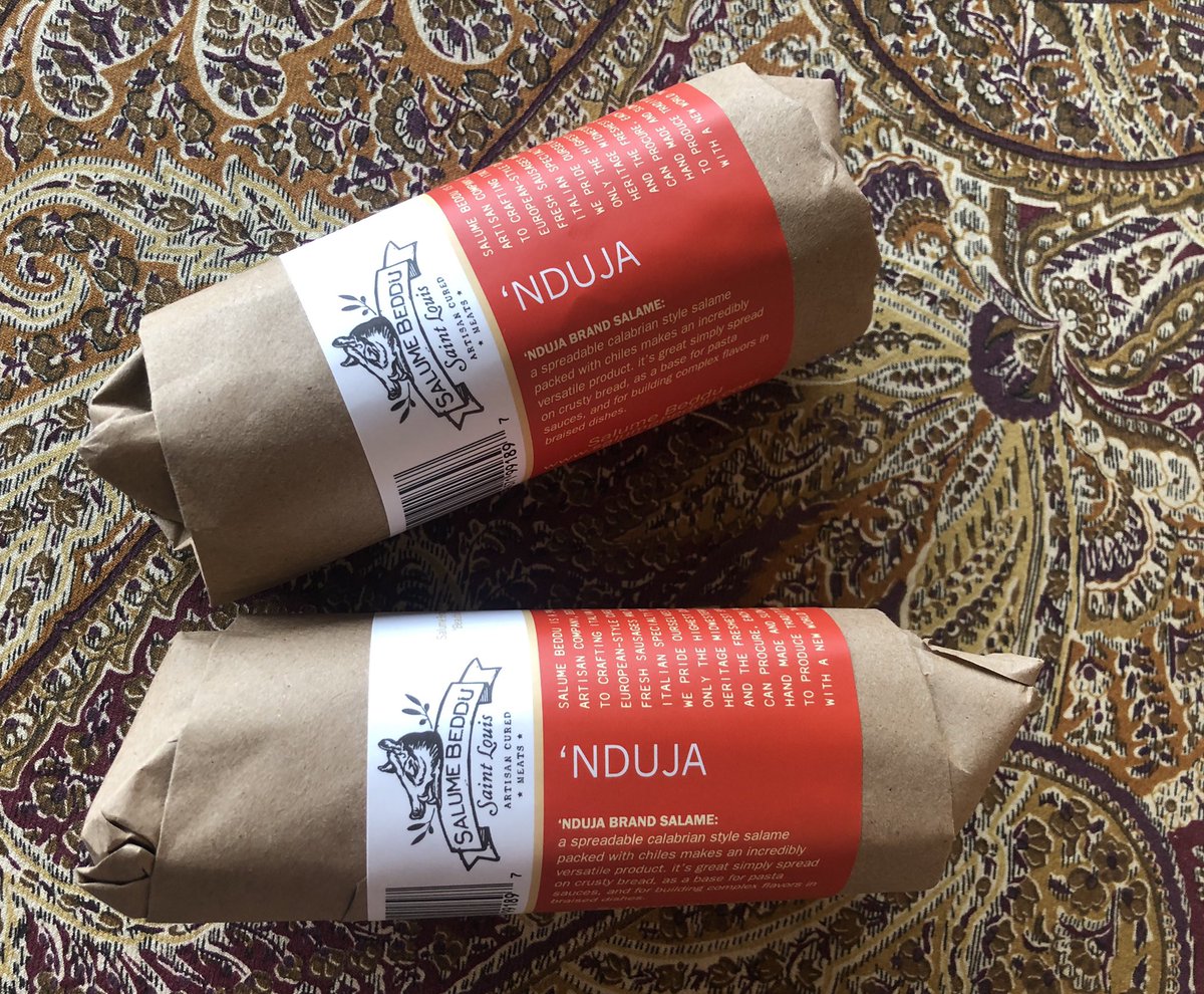 Yours truly is a lucky boy: I scored two logs of <a href="/salumebeddu/">Salume Beddu</a> ‘Nduja <a href="/ParkersTable/">Parker's Table</a> - and now Ed is concerned that it will be slathered on EVERYthing. (Possibly correct.)