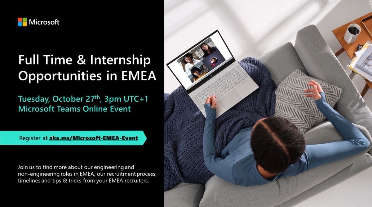 👀Calling all candidates interested in engineering and non-engineering roles in #EMEA (Europe, the Middle East and Africa) to join us on Tuesday October 27th @ 3pm UTC+1
Register now at aka.ms/Microsoft-EMEA…