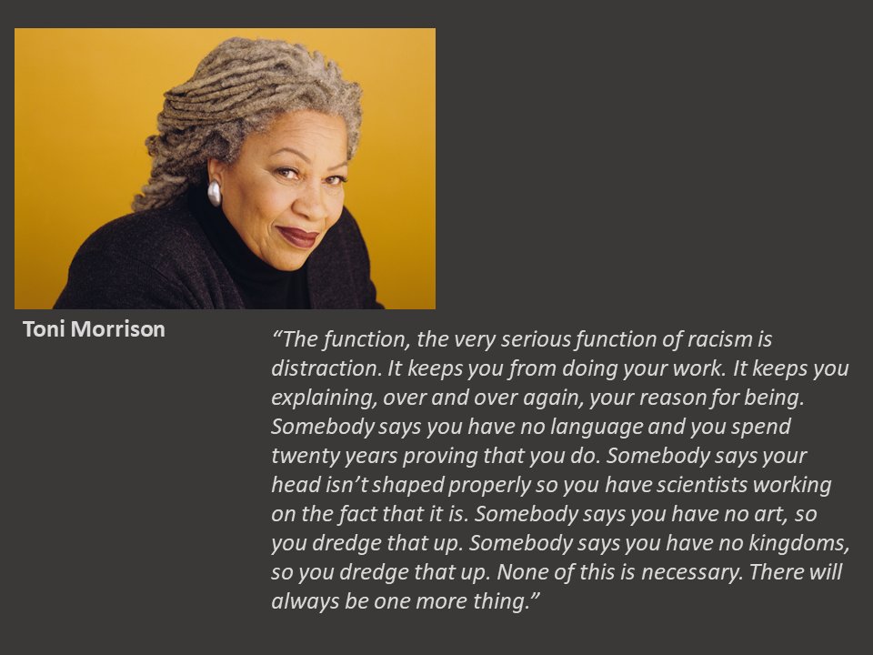 It makes me think of what  #ToniMorrisson said about racism: it is a distraction. I wish my generation was the only one to go down this route...