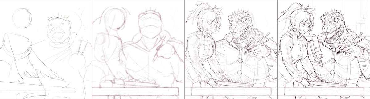 #wip #dorohedoro sketch process - caiman's face in the first one makes me die 