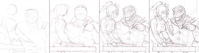 #wip #dorohedoro sketch process - caiman's face in the first one makes me die 