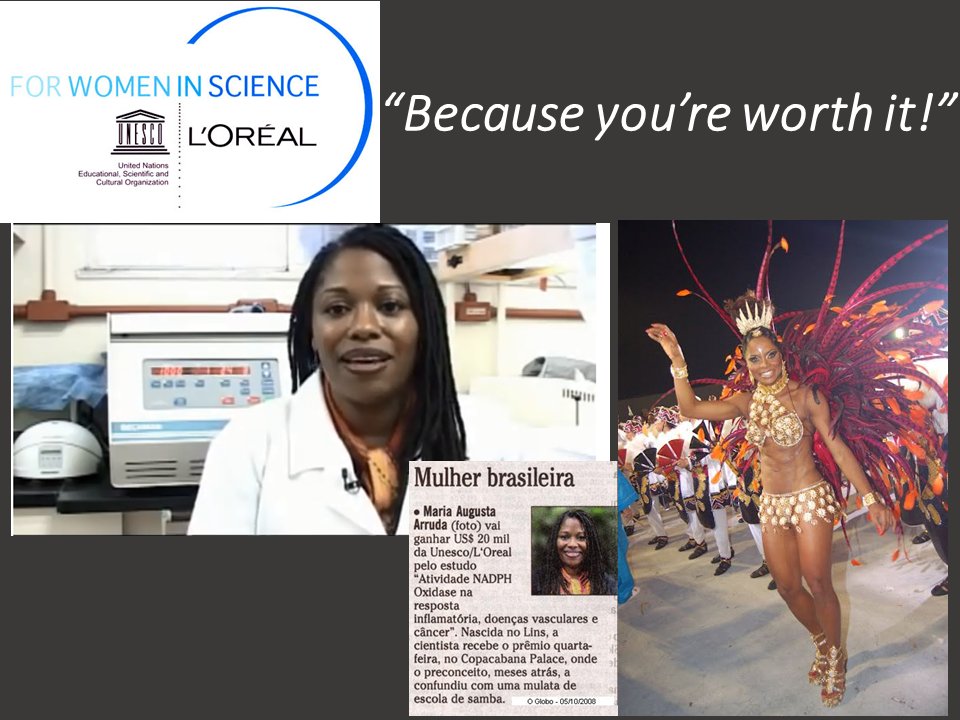 "Wow, how amazing, it seems there is no  #racism nor  #misogyny in Brazil!"Right - Racism and misogyny are always there, in the background or "out-out there" - NADPH Oxidase got a tiny note, the "cool" thing is that they thought I was a samba dancer instead of a scientist 