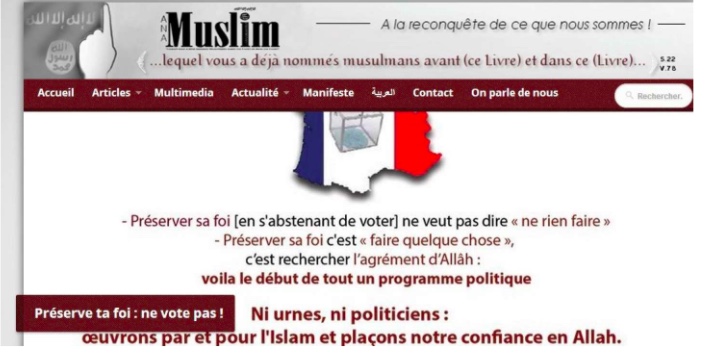 Sur un screen de la page principale de l’association ajd supprimé, on voit le drapeau de Daech. Ana Muslim, en tant qu’association salafiste jihadiste, a mené une campagne interdisant aux musulmans de voter. Désaccord de “fond ou de forme ?”  #Stopislamistes 9/n