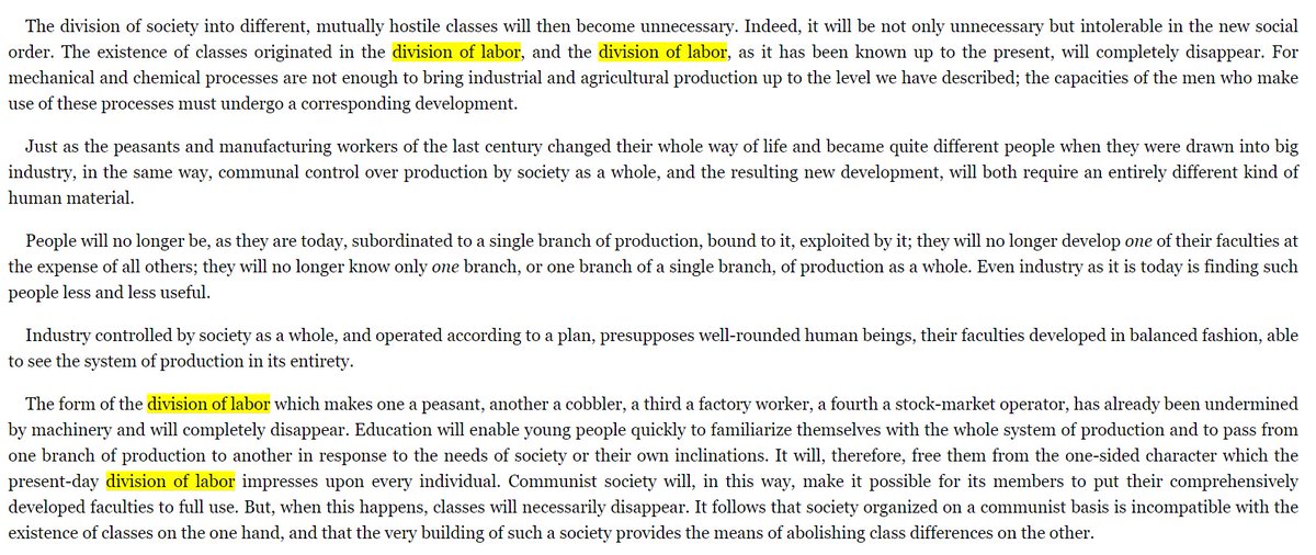 Engels says that the division of labor persists as long as classes do (Principles of Communism). Marx in Gotha says the division of labor persists until the higher stage. This implies that *some semblance* of class is present in socialism. The crucial question is: what exactly?