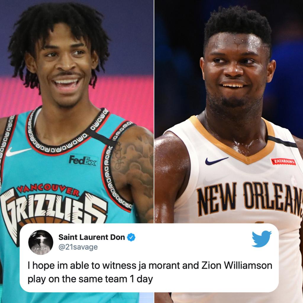 SportsCenter's tweet photo. A future dynamic-duo is on the wishlist for @21savage 🤔 https://t.co/YNltPIDFTC