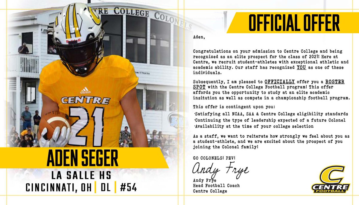 AdenSeger's tweet photo. I want to thank @CoachAndyFrye for offering me! I am extremely blessed and humbled. Go Colonels! https://t.co/g2WErEjwhI