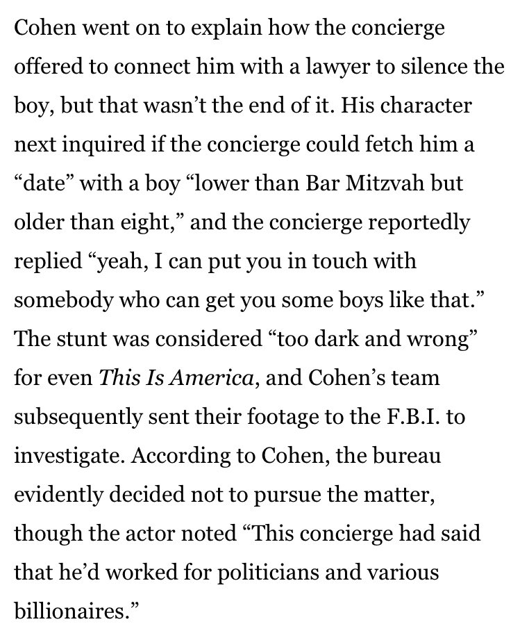 shoe0nhead's tweet photo. remember that time sacha baron cohen accidentally found a child trafficking ring and the FBI didn’t do anything about it https://t.co/RATyQMMT0T