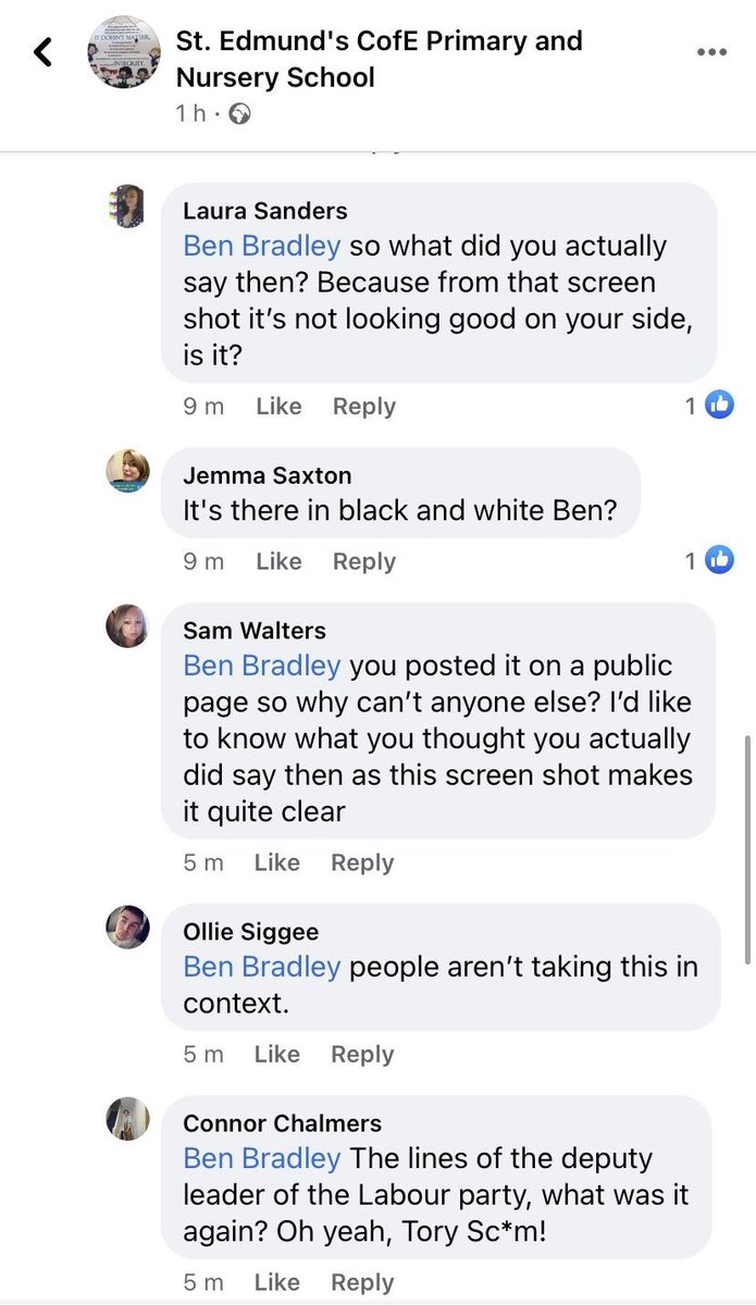 Ben Bradley is literally mouthing off at a local Primary School on Facebook now