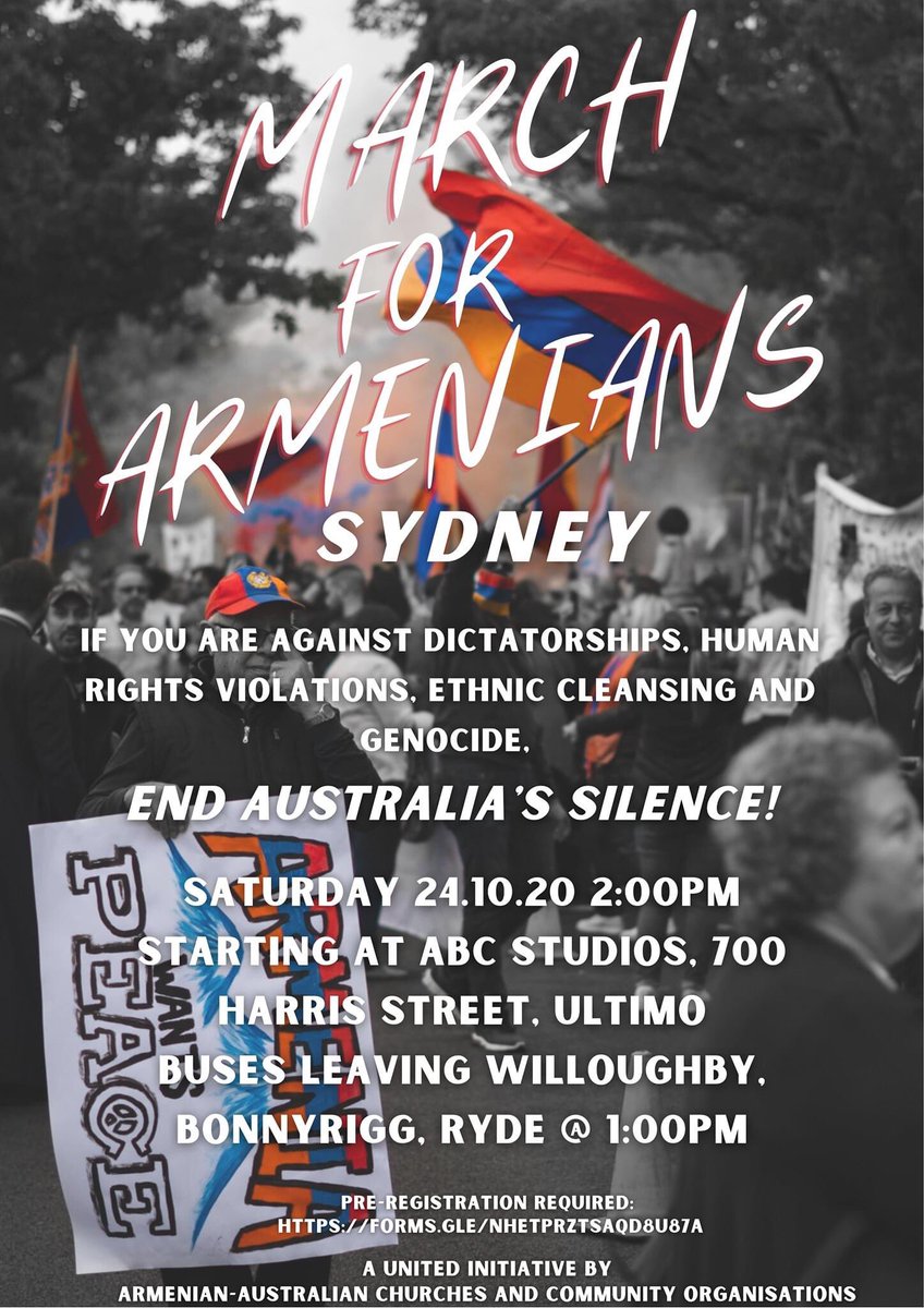Today we will join hundreds, marching in Sydney’s CBD to protest Azerbaijan’s attacks on #Armenian homes, schools, churches and hospitals in #Artsakh! #ArtsakhStrong #RecognizeArtsakh #StopAliyev #StopAzerbaijaniAggression <a href="/mfankr/">MFA of Artsakh</a> <a href="/MFAofArmenia/">MFA of Armenia🇦🇲</a>