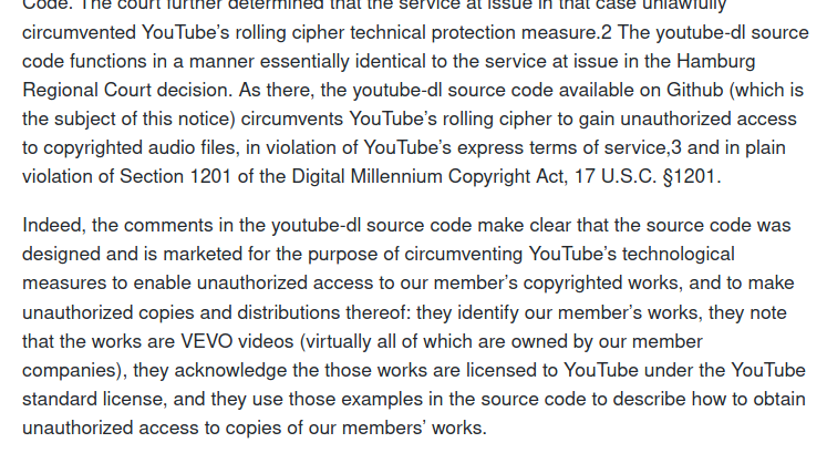 And this portion gets wacky. Anything that downloads Youtube videos is, per the RIAA, de facto infringing, independent of the intended use or (!!!) the underlying content.