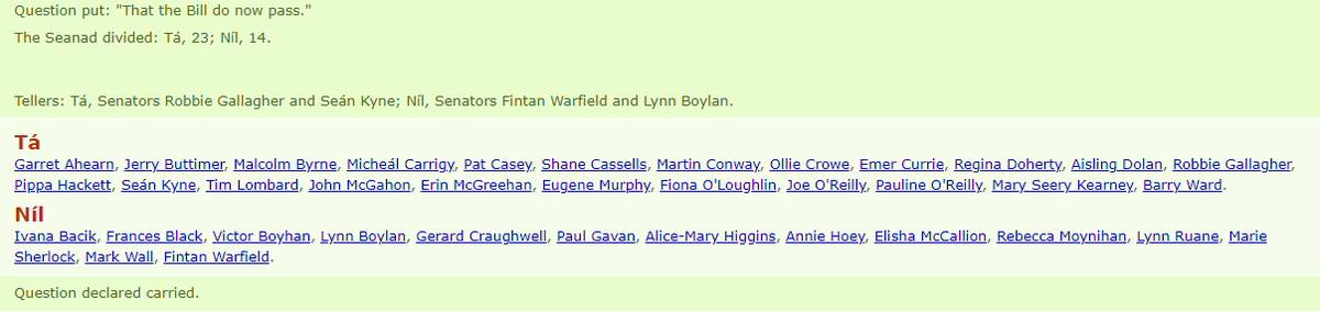 The names of the senators that voted to seal the records of the survivors of the Mother and Baby Homes this evening. 

I doubt many of those women have a vote in Seanad elections #StopTheSeal
