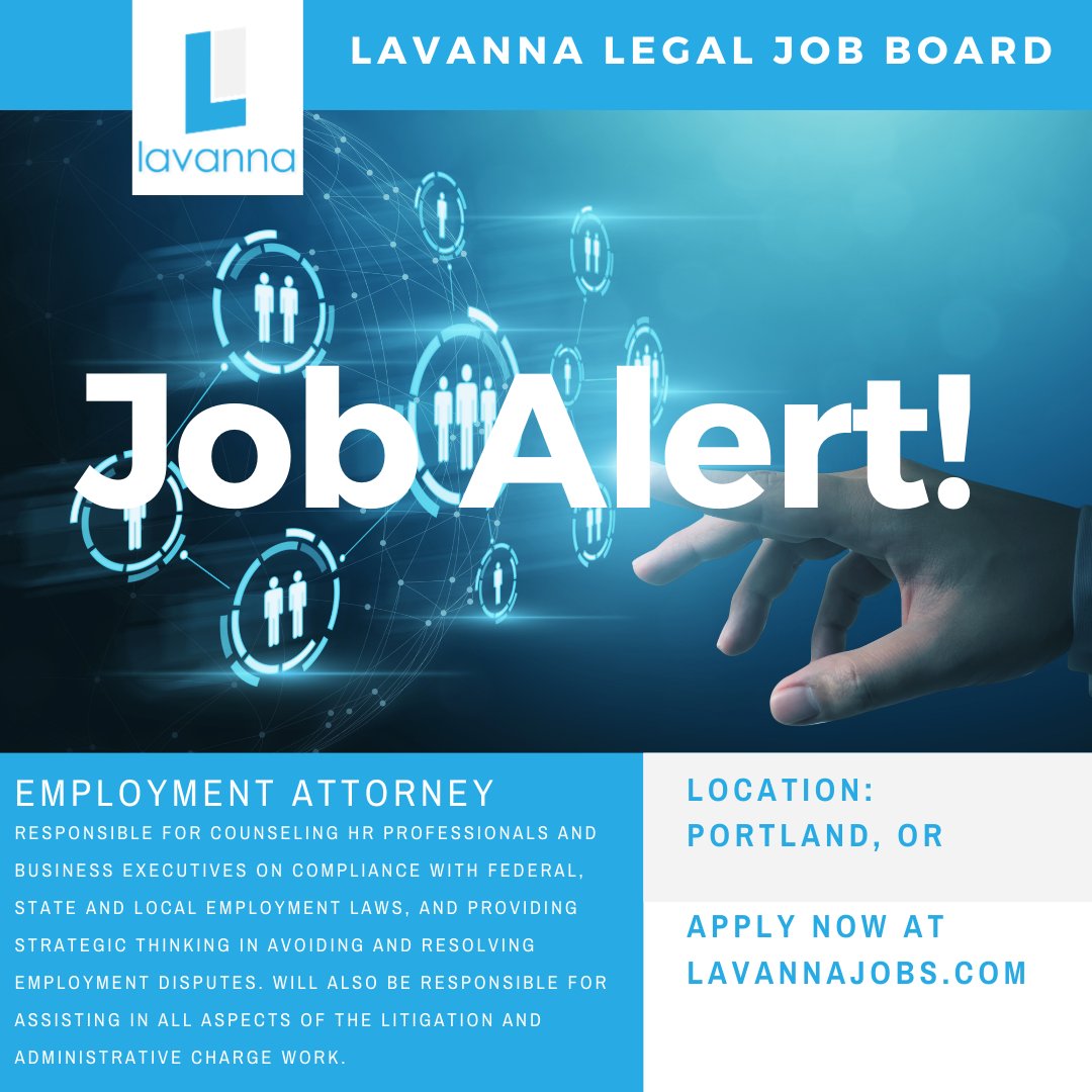 lavannajobs's tweet photo. #Job Alert! There's an opening for an #EmploymentAttorney at a #LawFirm in #Portland, #OR. Check it out and others at the Lavanna jobs website! #applynow #hiringnow

https://t.co/5fjFYRiDTj https://t.co/NnPKvXOY5K
