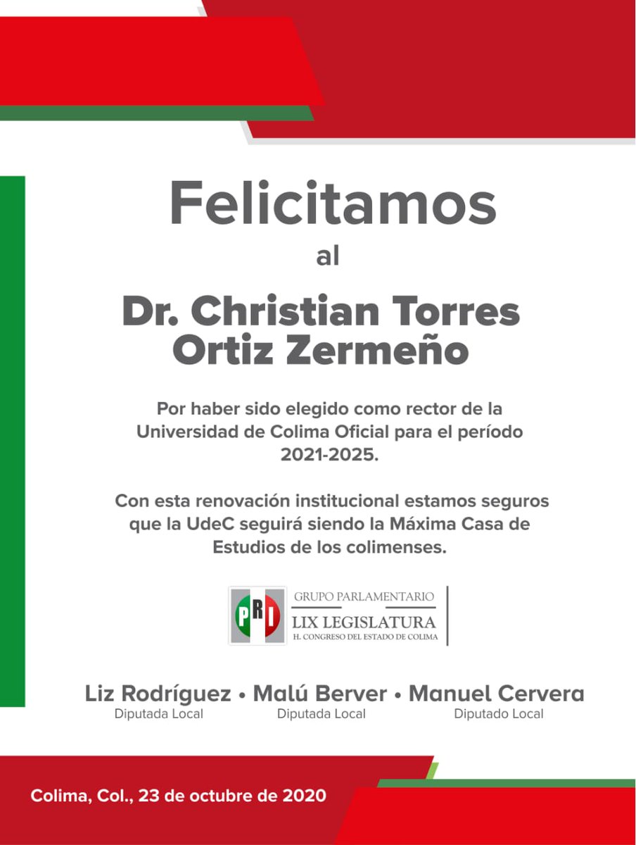 Felicito al Dr. Christian Jorge Torres Ortiz, quien el día de en sesión extraordinaria del Consejo Universitario fue electo como rector de la máxima casa de estudios para el periodo 2021-2025. 

#OrgullosamenteUniversitaria