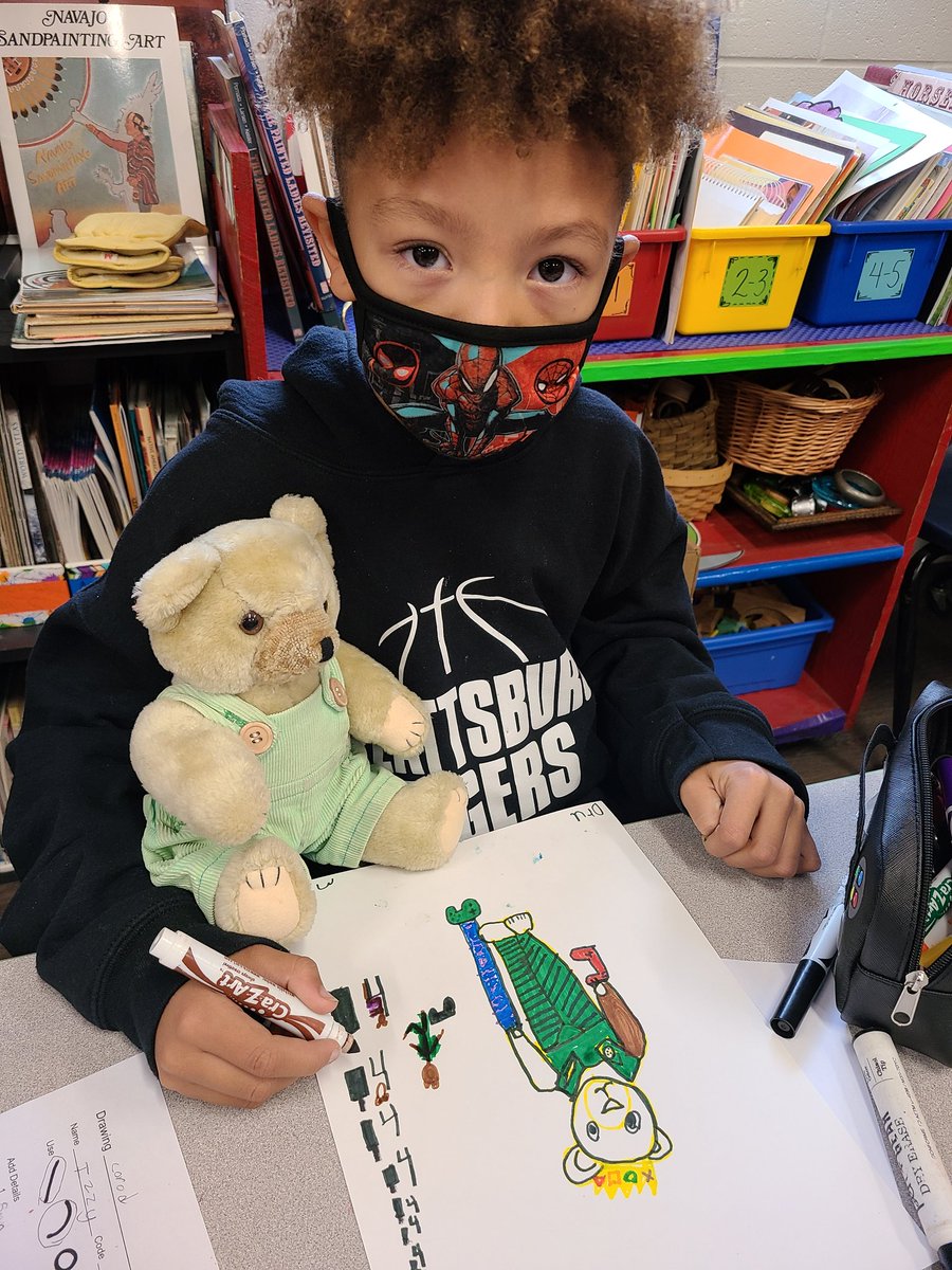 PlattsburgArt's tweet photo. Corduroy loves to have his #portrait drawn! 3rd graders compare 3D Corduroy to 2D drawings by #DonFreeman, then draw their own with imaginative background! #drawingskills #goals #TigerLegacy @amoran4 #k12ArtChat https://t.co/y8aeN0ib6g