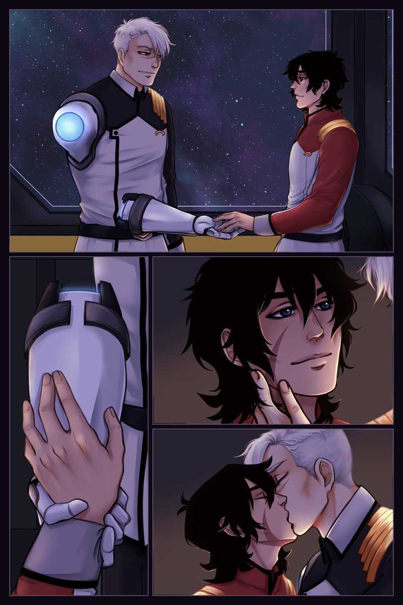 crouleek's tweet photo. I don't have anything new, but I still got zine pieces to share and today seems to be a perfect day to post some Keith🎈 enjoying a little moment with Shiro^^ Comic for @sheithfixitzine ❤️🖤#sheith https://t.co/nttzKNW4zs
