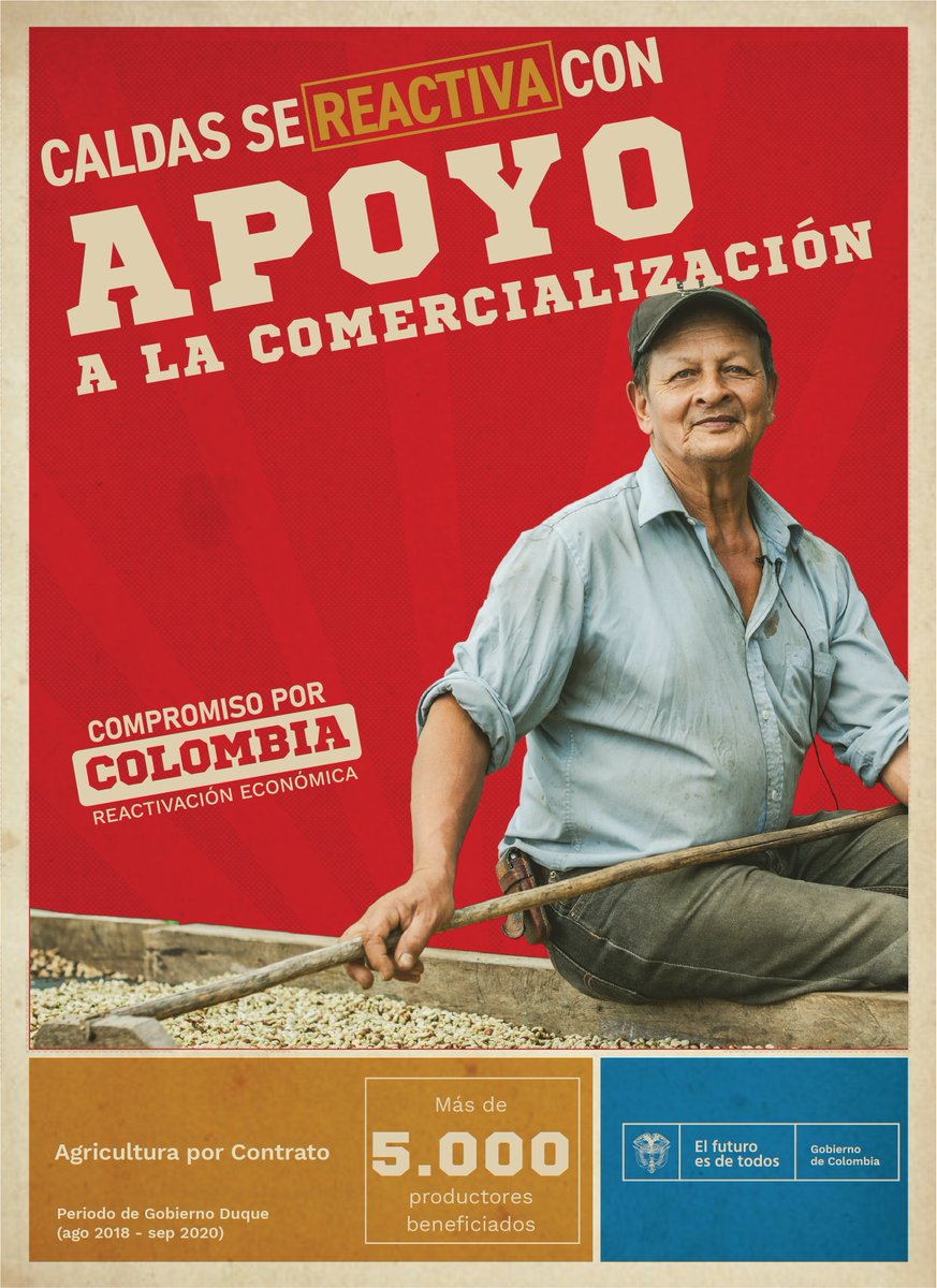 #CaldasSeReactiva con la estrategia de <a href="/MinAgricultura/">Min. de Agricultura</a> #AgriculturaPorContrato con la que 5.796 productores caldenses han logrado acuerdos comerciales por un valor de $80 mil millones. El Gobierno Nacional le apuesta a la reactivación del campo fomentando la comercialización.