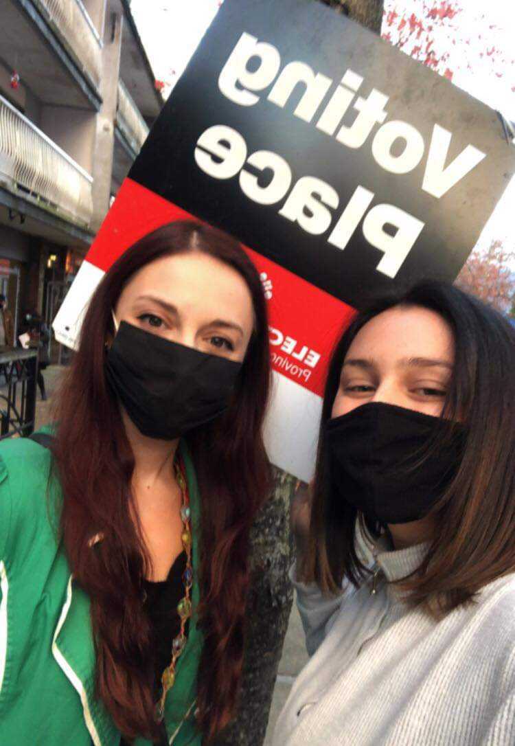 GraceDupasquier's tweet photo. Sisters who vote together scream about BC politics together 😂🗳️ 
We made it to the last day of advance voting this Wednesday - if you haven't voted yet, make sure you have a plan to get to the polls this Saturday!

#bcpoli #BCelxn2020 #takeitover https://t.co/ahTOYWoTxH