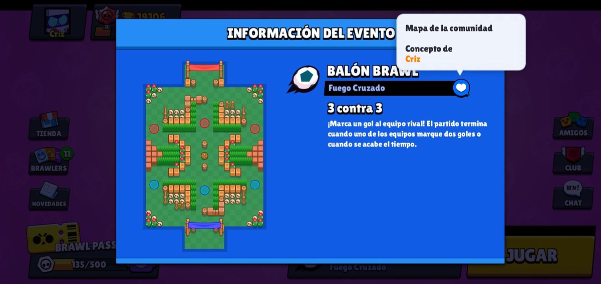Cristhi28547495's tweet photo. Mi primer mapa de balón brawl "Fuego Cruzado" espero les guste @BrawlStarsES @BrawlStars #brawlmap https://t.co/9IbHg9eVrc