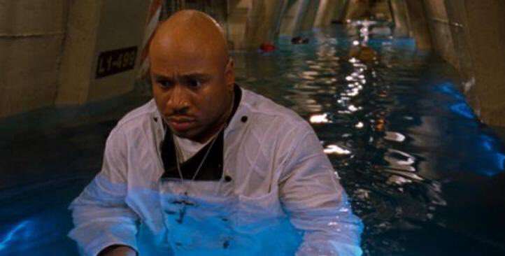  @llcoolj as chef Sherman “Preacher” Dudley in  #DeepBlueSea. The film follows a team of scientists and their research on sharks to help fight Alzheimer's disease. The situation plunges into chaos when multiple genetically engineered sharks go on a rampage and flood the facility.