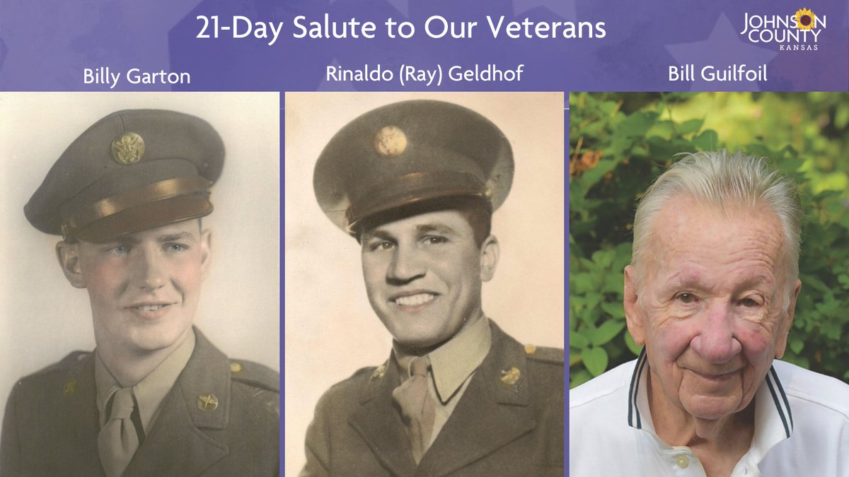 Continuing today with the 21-Day Salute to our Veterans leading up to  #VeteransDay. Honoring three more World War II veterans today. You can view their profiles at  https://jocogov.org/JoCoHonorsVets . View all veteran profiles featured so far at  https://jocogov.org/all-veteran-salutes  #JoCoHonorsVets 