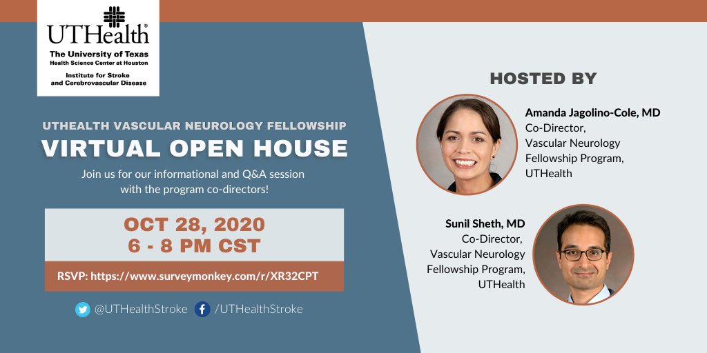 UTHealthStroke's tweet photo. #StrokeTwitter #NeuroTwitter #StrokeFellows Less than a week away from the Vascular Neurology Open House! *Please notice the date change, the event is now on Wed, October 28*
RSVP for an invite at https://t.co/HMAAPW6VHl https://t.co/ndQSv8CAiq