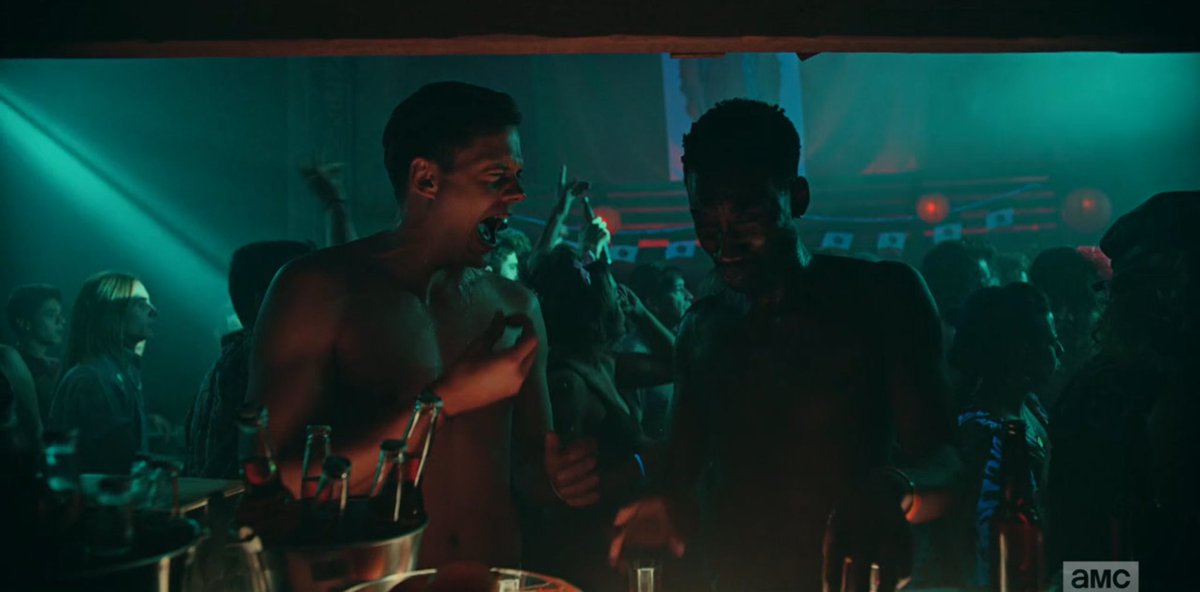 This party scene is one of a couple stops throughout the night and and not what you think, the cockroach racing is too funny. U also see their connection grow so much in these moments where they work together. I adore a good progression of love and/or connection.  #SoulmatesAMC  