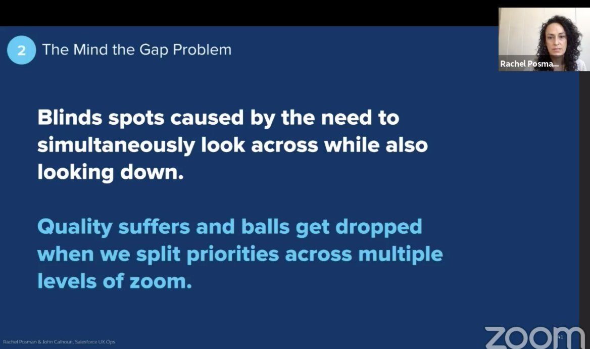 The mind the gap problem - blind spots when we are stretched too thin..

#JohnCalhoun <a href="/rachelposman/">RachelLP</a> #DO2020 #DesignOps