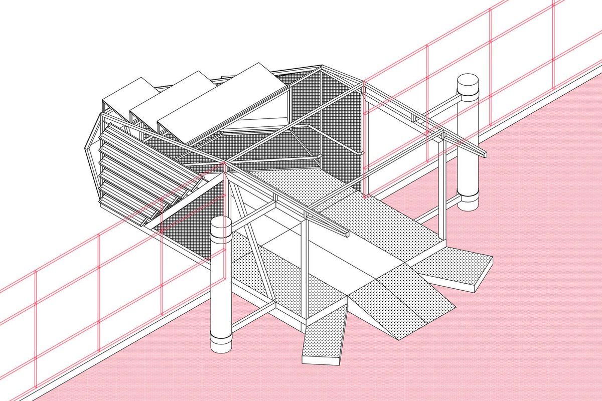Facade restoration. 
Descriptive vector drawing of Parasite Balcony in Casino Caracas