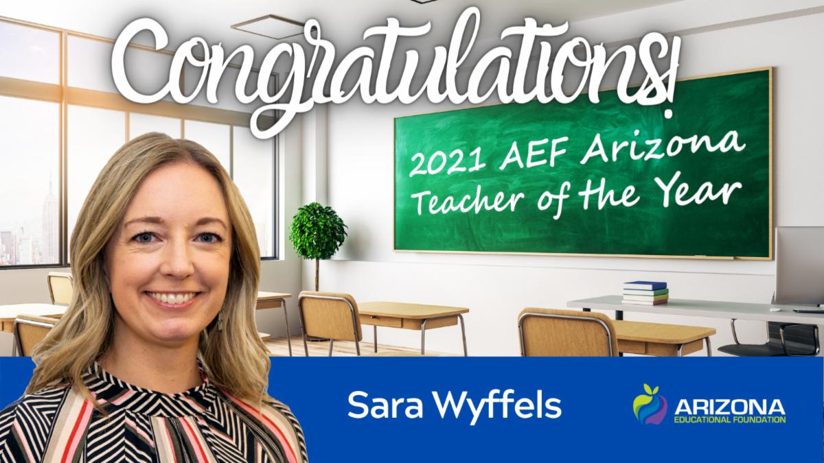 It’s official! @Sara Gerontis Wyffels is the 2021 AEF Arizona Teacher of the Year! Mrs. Wyffels is a Spanish teacher at @ChandlerHighSchool in the @ChandlerUnified School District.