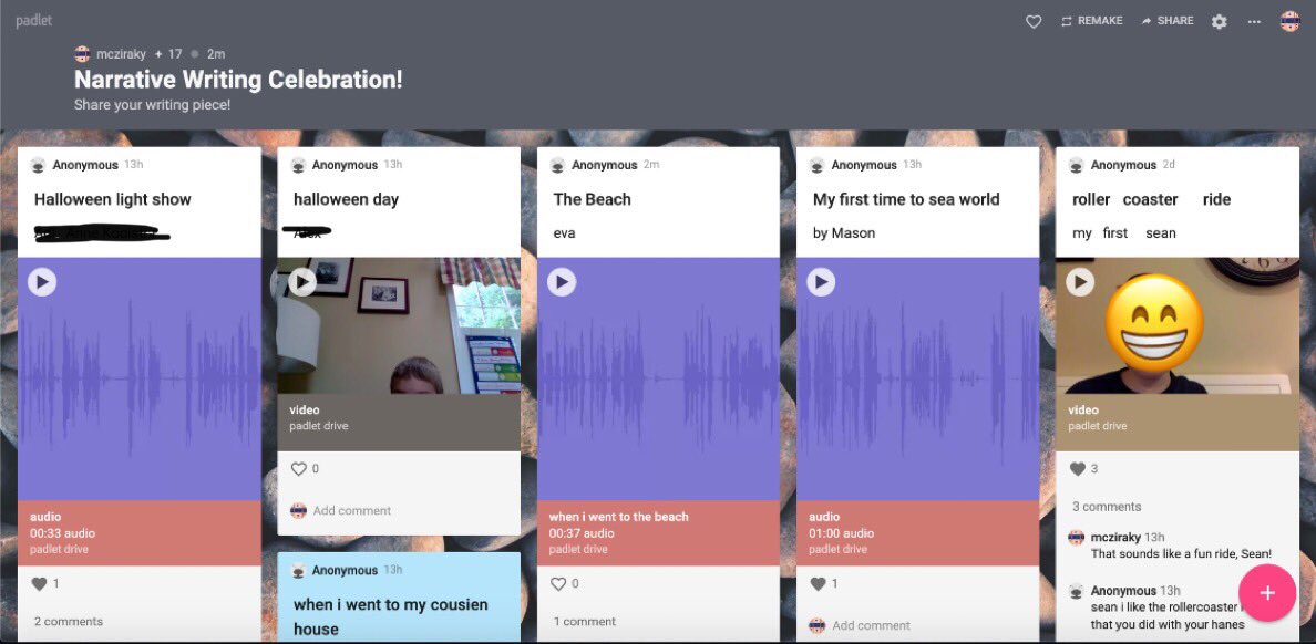 Room 15 wrapped up our personal narratives yesterday! What a fun way to celebrate. We voice recorded ourselves reading our stories on Padlet and then had the chance to listen to other stories. These 3rd graders knocked it out of the park!