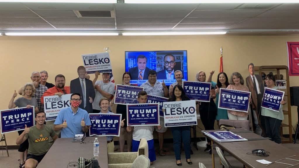 Christ0pherAZ's tweet image. A fantastic phone bank tonight to help re-elect President @realDonaldTrump at the Sun City Republican office!!

A YUGE thank you to @DebbieLesko for calling in tonight to thank our amazing volunteers, our #TrumpGroundGame is going to #KeepArizonaRed! #LeadRight