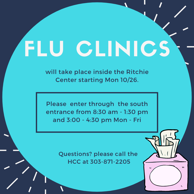 Due to weather, all flu clinics will take place on the concourse inside the Ritchie Center starting Monday. #DUYourPart by getting your flu shot!