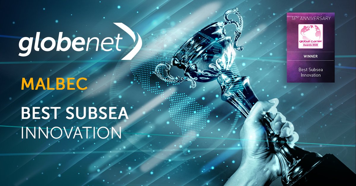 Great achievement, we did it! Thanks to our brand new Malbec subsea cable, GlobeNet wins Best Subsea Innovation at The Global Carrier Awards 2020. This is another milestone for our company and the awesome GlobeNet Family! 🤩🦾🏆
