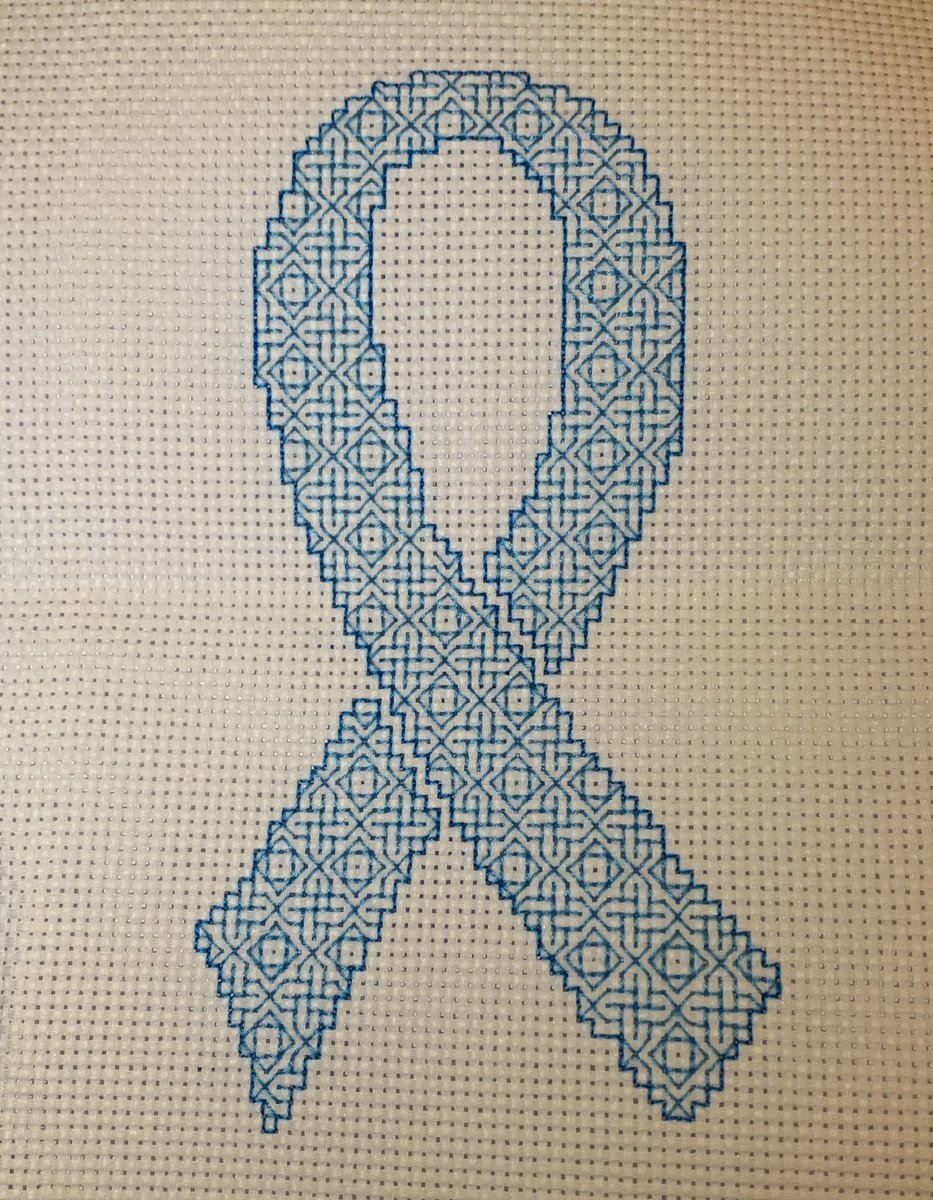 EllasPromiset18's tweet photo. Finally got my Trisomy 18 Awareness ribbon finished.😍🌟 Had to frog it in a couple of places but love how it turned out.☺️💙 #blackwork #peppermintpurple #raisingawareness #trisomy18 🌟 https://t.co/80TYKgA0mh