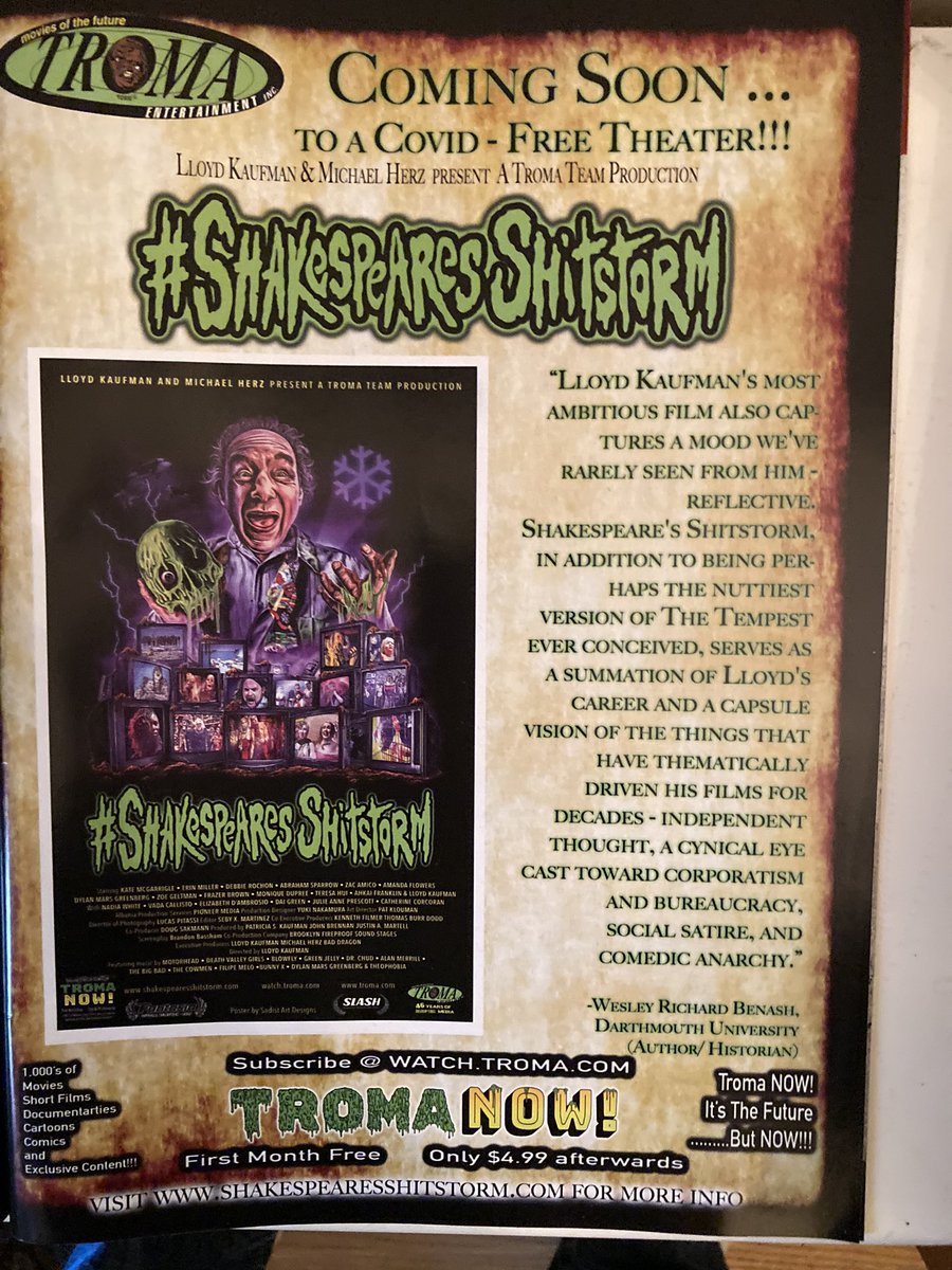 lloydkaufman's tweet photo. @Manglewood @Twitter Than you TroMolly @DougSakmann @BelAireDiner Oct 29-30 #shakespearesshitstorm #tromaween Subscribe https://t.co/pfiQj1tXBS 1st mo FREE and you support @Troma_Team by watching THE BEST #independent movies, shorts,docs , music vids , comics, #tromos and #tromettes https://t.co/N3unoQ3JKc