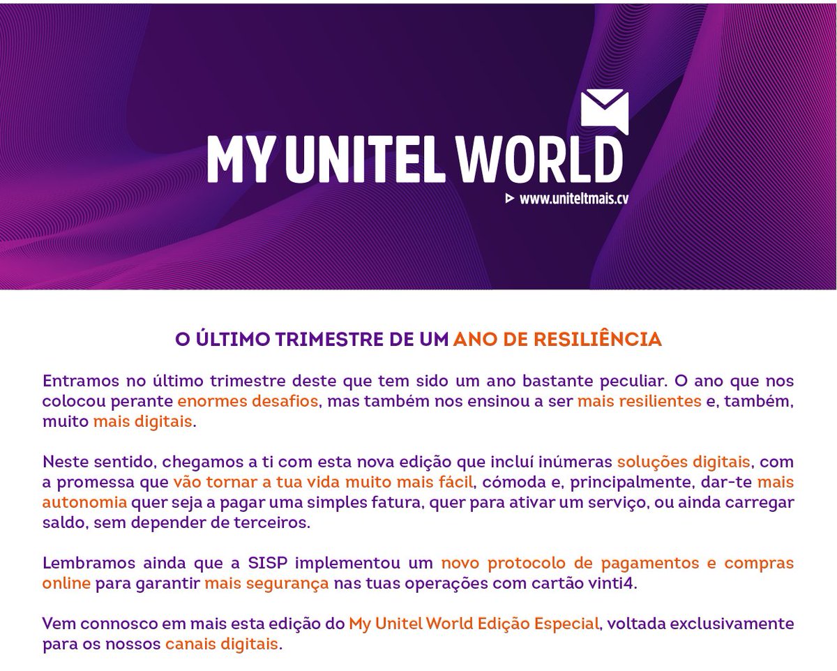 UnitelCV's tweet image. My Unitel World Especial | Mês 6 (Canais Digitais) - mailchi.mp/affaa2c5300e/m…