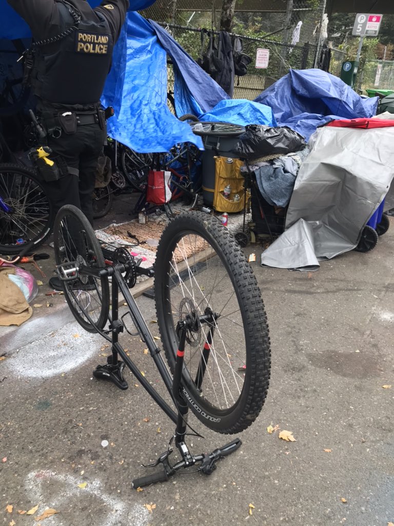 Some of our bike officers out doing followup on a chronic problem area near PSU. Three stolen bikes (and a stolen iPad) recovered from SW 13th / Montgomery today. #endbiketheft