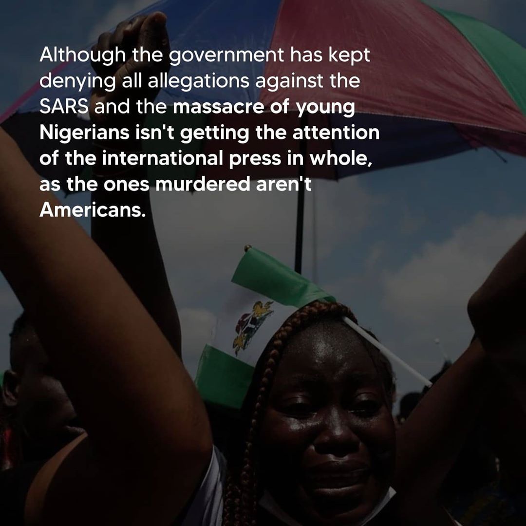 Nigeria must #EndSARS NOW and put an end to the horrific police brutality that has become all too common there. Unarmed and peaceful protesters need to be PROTECTED, not KILLED.
