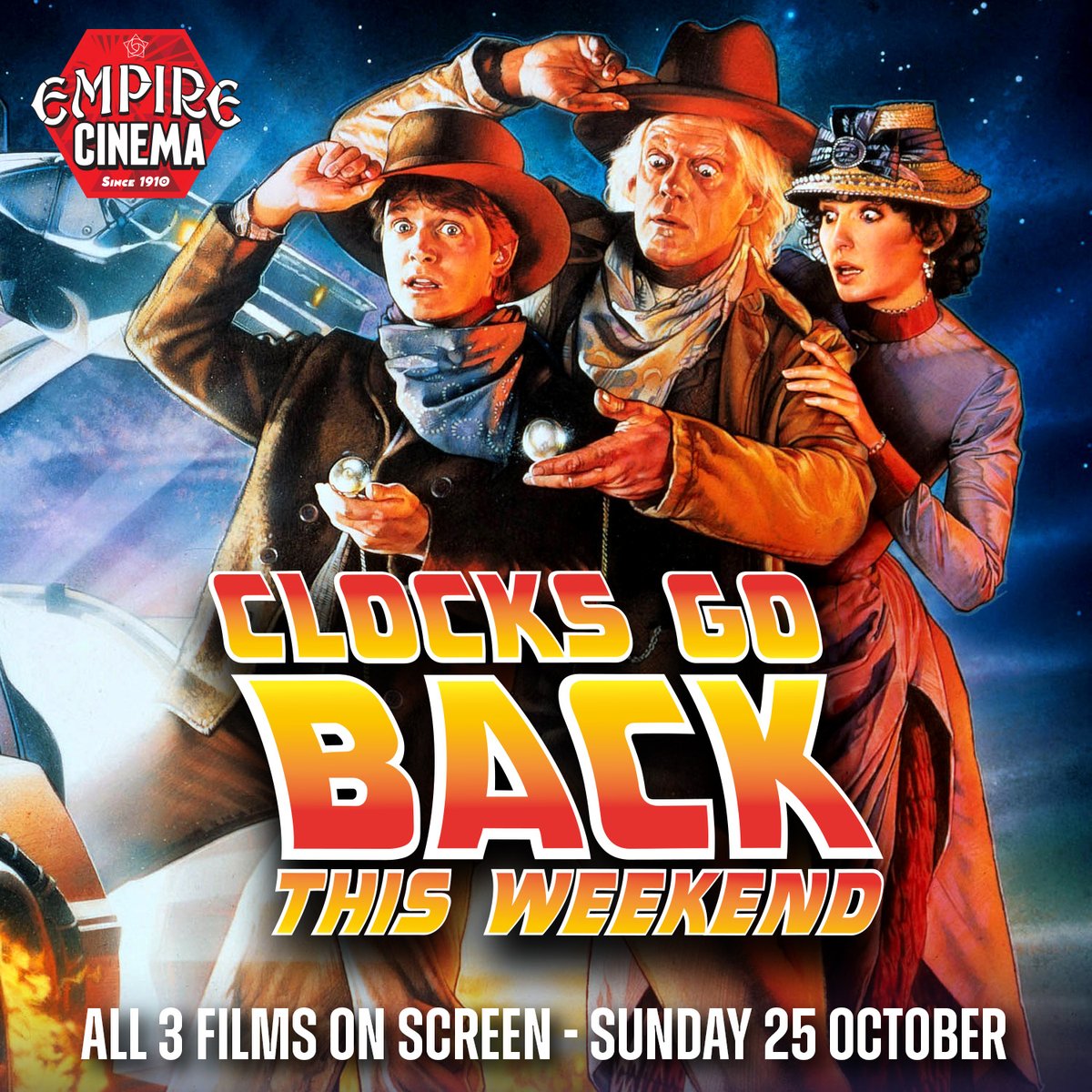 Helpful reminder of events this weekend! The entire Back To The Future trilogy on our cinema screen from 1.30pm Sunday.