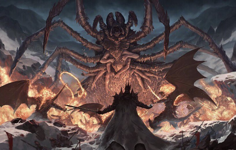 After Melkor chases a now massive Ungoliant away with the use of his Balrogs, she escapes off to the mountains and produces children (one of them being Shelob)