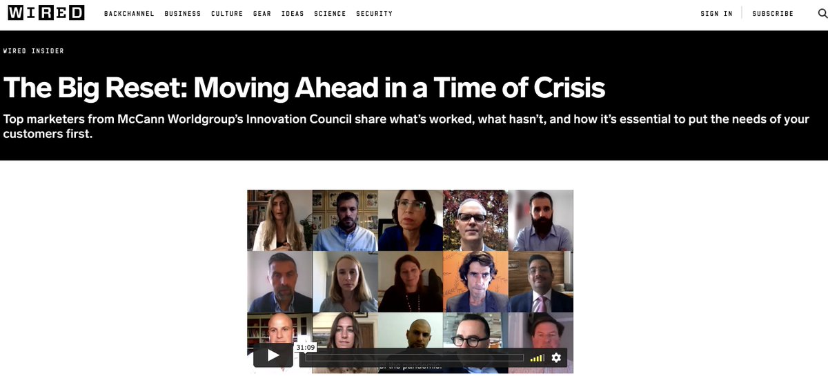 In "We Don’t Have a Crystal Ball, But We Do Have Some Answers," <a href="/WIRED/">WIRED</a> Editor-Nick Thompson, w/ McCann's Sean MacDonald (Global Chief Digital Officer) + Elav Horwitz (Global Director of Innovation), join 13 global clients to discuss future of innovation: bit.ly/37AU2z