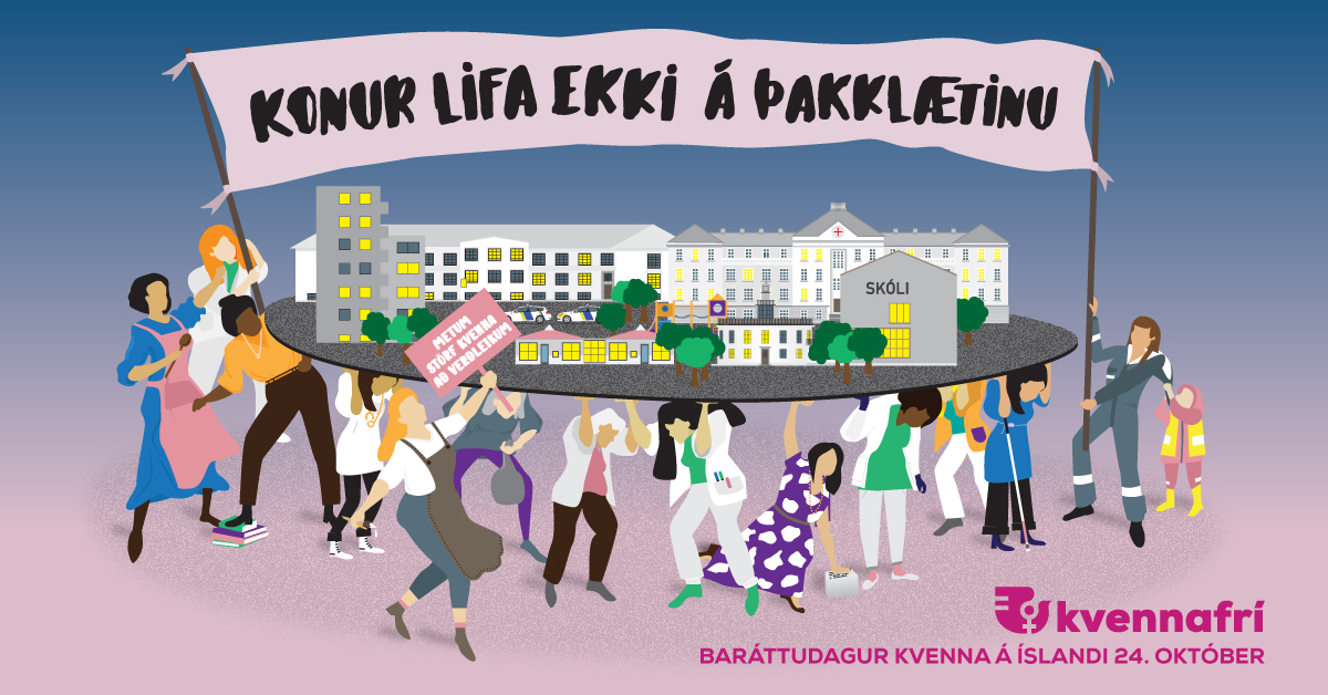 Konur eru með 25% lægri atvinnutekjur að meðaltali en karlar. Vinnuskyldum kvenna er því lokið kl. 15:01 miðað við fullan vinnudag #jöfnkjör #kvennafrí